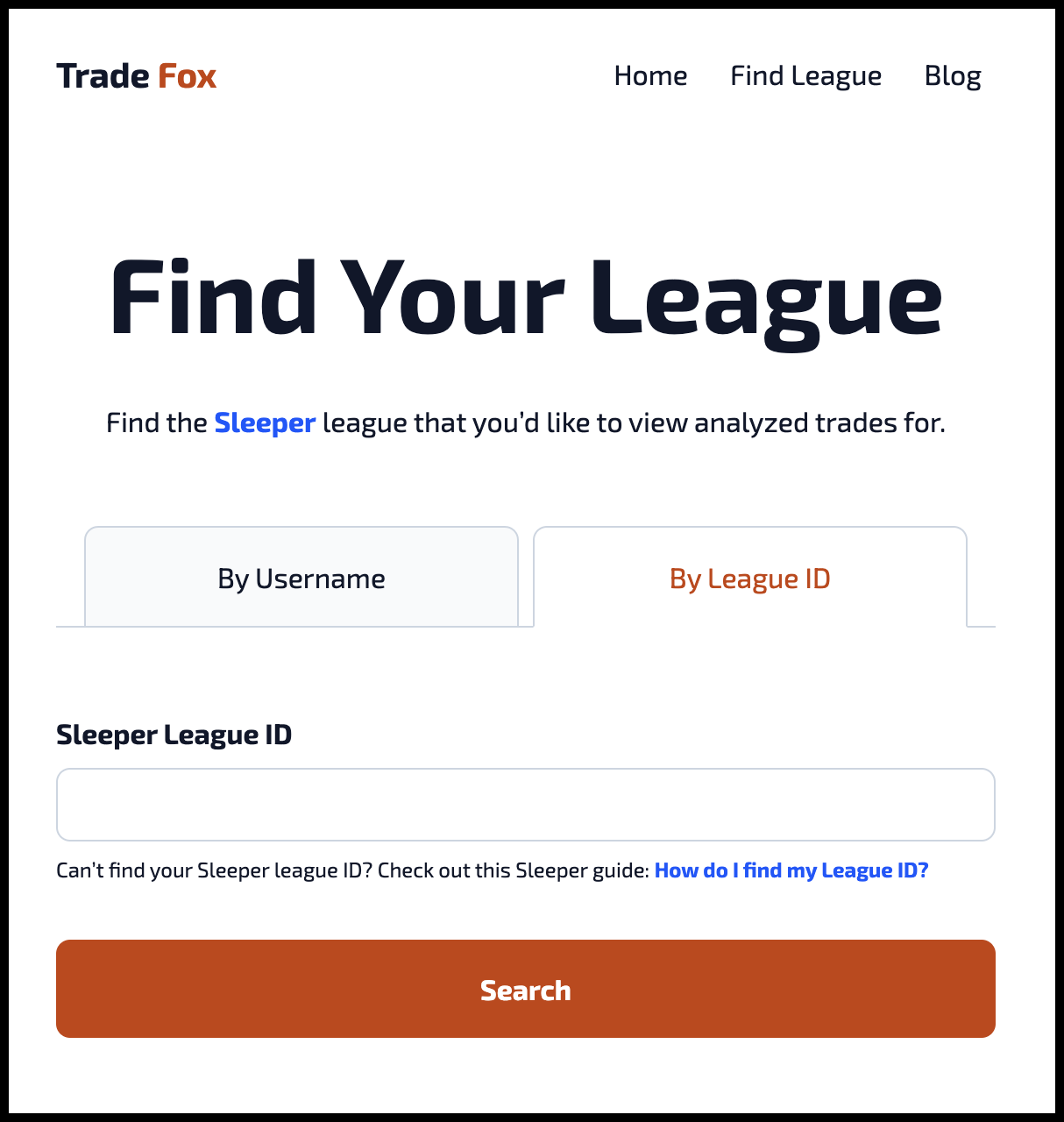 Screenshot of the league ID search form