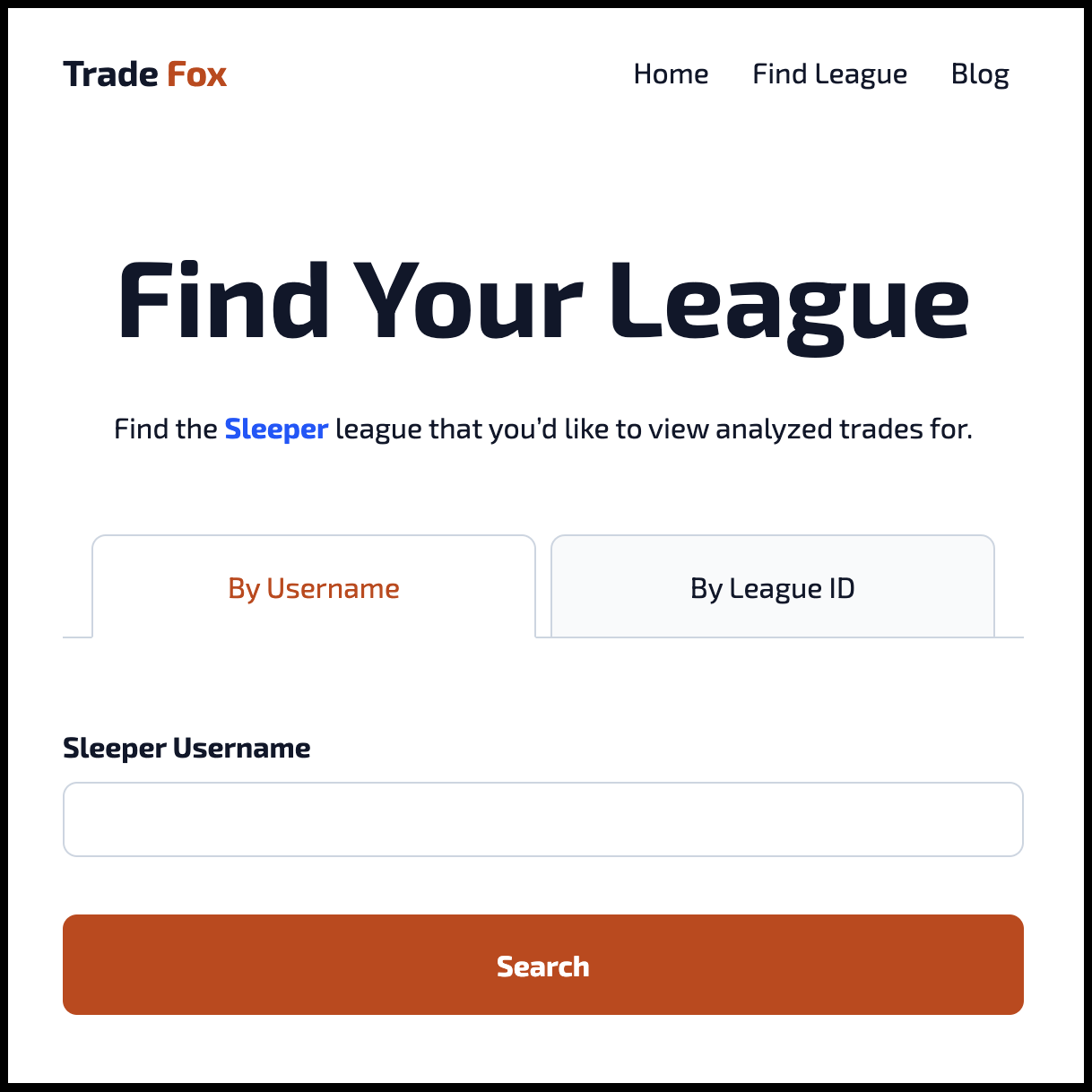 Screenshot of different search options on Trade Fox